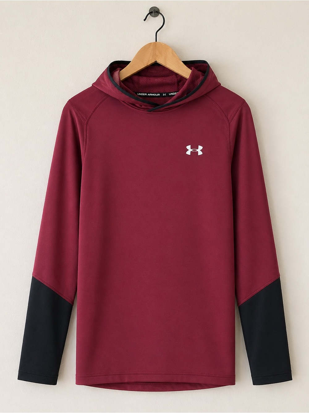 Under Armour Burgundy Hooded Performance Top with Black Trim